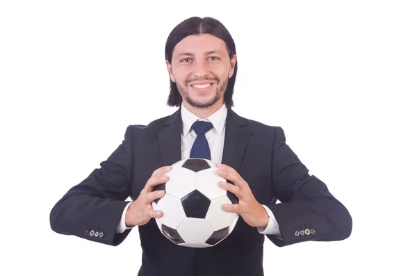 Homem com futebol isolado em branco — Fotografia de Stock