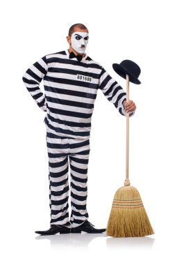 esir üzerinde beyaz izole süpürge ile