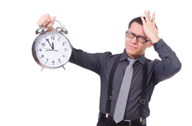 komik işadamı ile üzerine beyaz izole saat