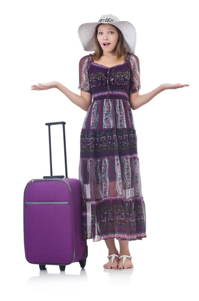Woman with suitacases preparing for summer vacation — Stock Photo, Image