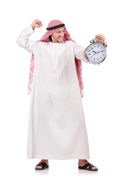 Arabische man in de tijd concept op wit — Stockfoto