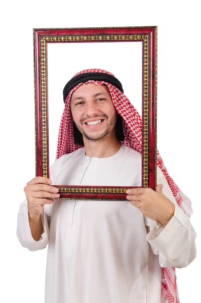 Arab with picture frame on white — Stock Photo, Image