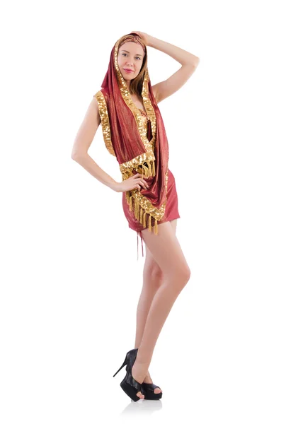 Girl dancing belly dance on white — Stock Photo, Image