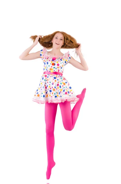 Young model with pink stockings on white — Stock Photo, Image