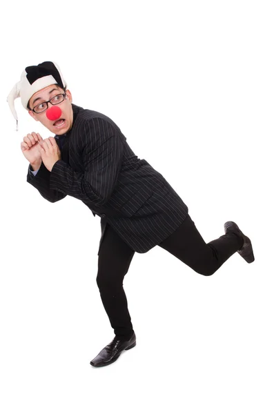 Clown zakenman geïsoleerd op wit — Stockfoto