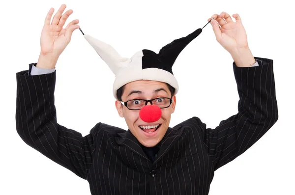 Clown uomo d'affari isolato su bianco — Foto Stock