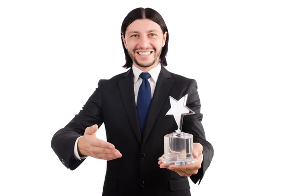 Businessman with star award isolated on white — Stock Photo, Image