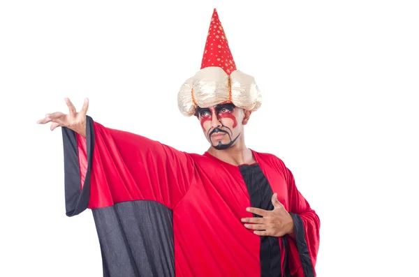 Wizard in rood kostuum geïsoleerd op wit — Stockfoto