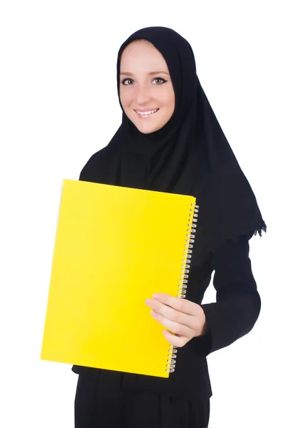 Junge muslimische Studentin mit Büchern über Weiße — Stockfoto