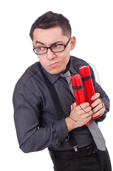 Businessman with dynamite isolated on white — Stock Photo, Image