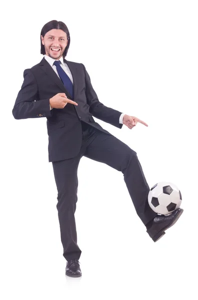 Uomo con calcio isolato su bianco — Foto Stock