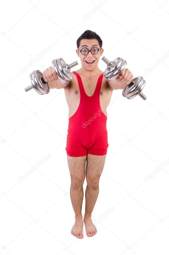 Gars Drole Exercice Avec Halteres Sur Blanc Image Libre De Droit Par Elnur C