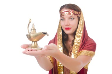 Lambalı kadın beyazda soyutlanmış