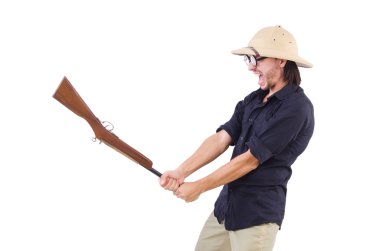 komik avcı giyen safari şapka