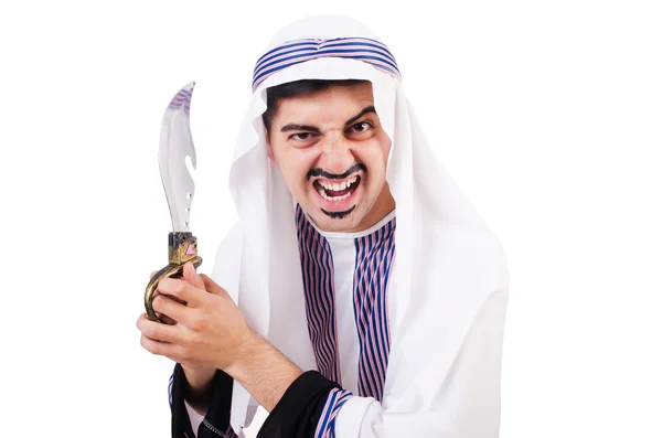 Arab man with knife isolated on white — Stock Photo, Image