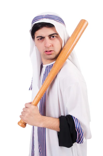 Agresszív arab férfi baseball bat, fehér — Stock Fotó