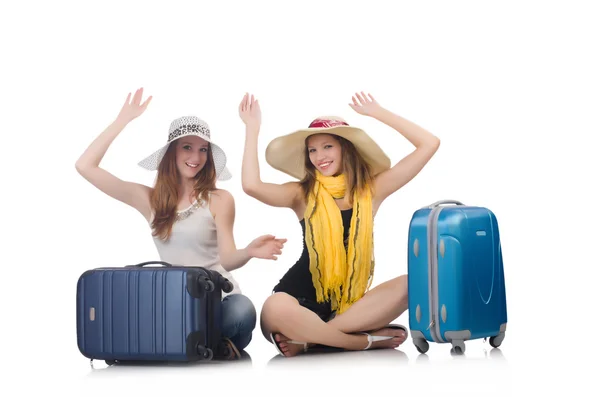 Mujer yendo a vacaciones de verano aislado en blanco —  Fotos de Stock