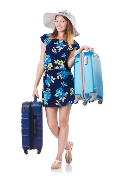 Mujer con maletas preparándose para las vacaciones de verano — Foto de Stock