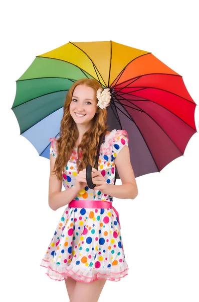 Young girl with colourful umbrella — Stock Photo, Image