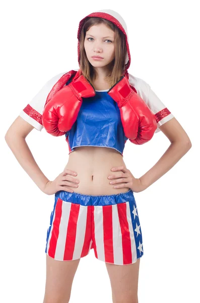 Woman boxer in uniform with US symbols — Stock Photo, Image