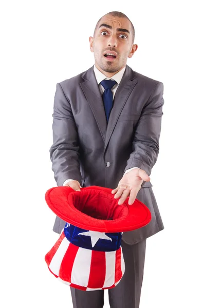 Hombre con sombrero americano pidiendo dinero —  Fotos de Stock