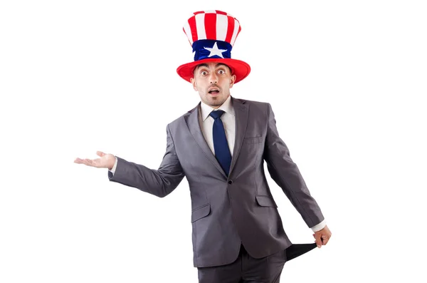 Hombre con sombrero americano pidiendo dinero — Foto de Stock