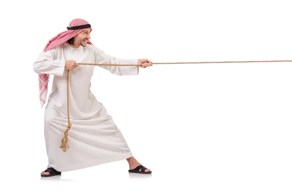 Arabische in touwtrekken concept op wit — Stockfoto