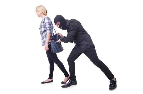 Jovem ladrão roubando bolsa de mulher — Fotografia de Stock