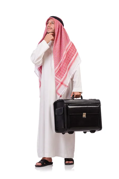 Arabische man met bagage op wit — Stockfoto