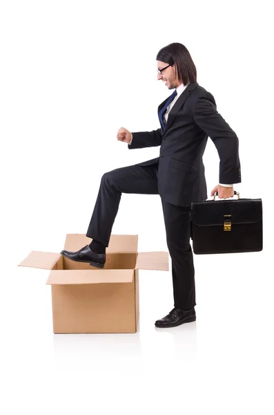 Man in thinking out of the box concept — Stock Photo, Image