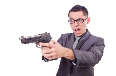 Beyaz silahlı komik iş adamı.