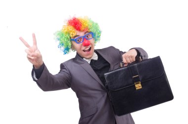 Palyaço işadamı beyazda soyutlanmış