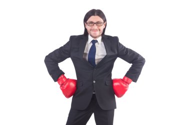 işadamı ile beyaz Boks eldiveni