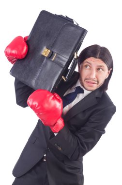 işadamı ile beyaz Boks eldiveni