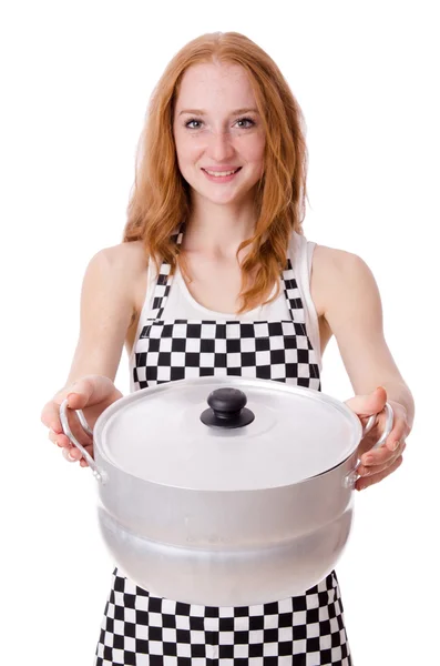 Fiatal nő cook elszigetelt fehér — Stock Fotó