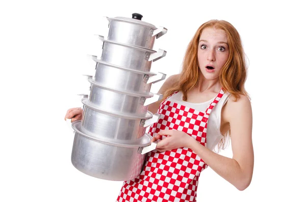 Ung kvinna cook isolerad på vit — Stockfoto