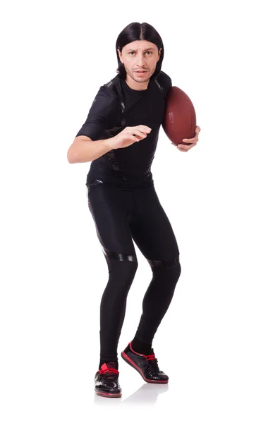 Hombre entrenando con fútbol americano en blanco — Foto de Stock