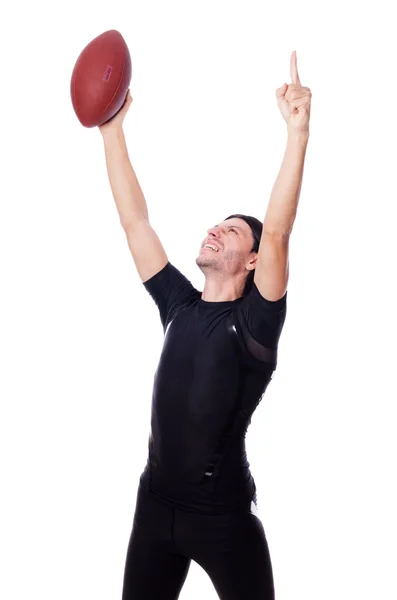 Man training with american football on white — Stock Photo, Image