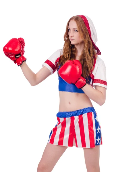 Mulher boxer em uniforme com símbolos dos EUA — Fotografia de Stock