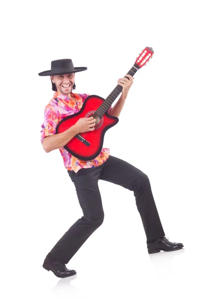 Mann mit Gitarre isoliert auf Weiß — Stockfoto