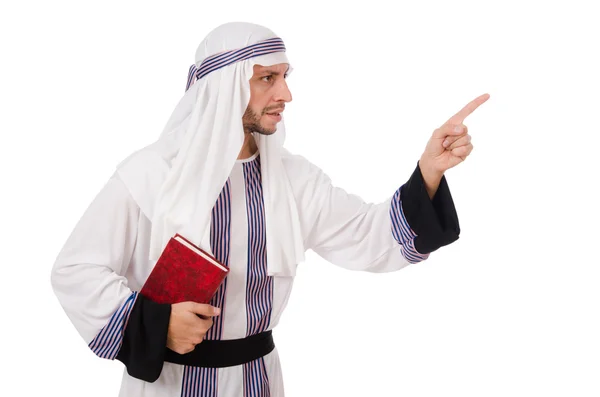 Emiraty człowiek z książka na białym tle — Zdjęcie stockowe
