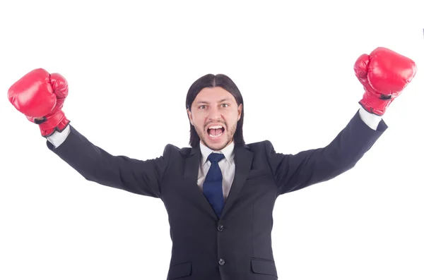 Businessman with boxing gloves on white — Stock Photo, Image