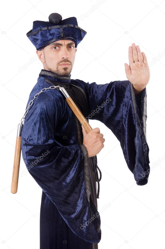 Martial arts master with nunchucks on white Stock Photo by ©Elnur_ 36674753