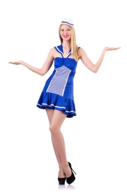 Genç hostes beyazların üzerinde el ele tutuşuyor.