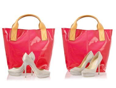 Ayakkabı ve çanta beyaz üzerine kolaj