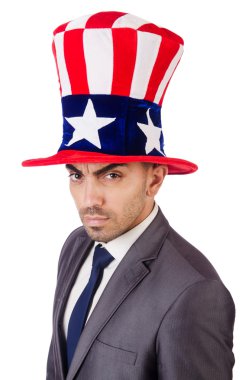 kızgın adam beyaz izole Amerikan şapka ile