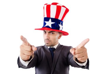 adam beyaz izole Amerikan şapka ile