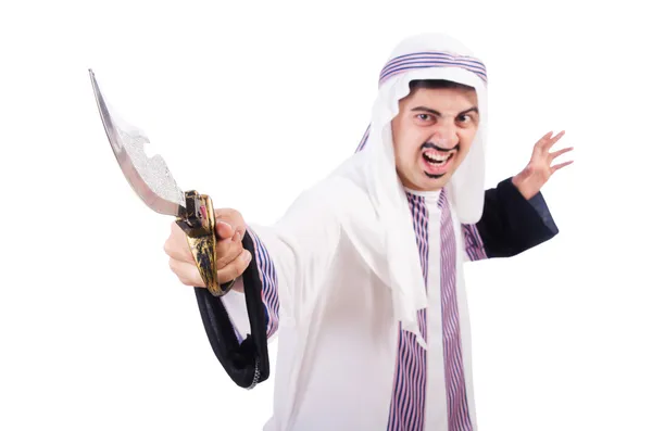 Arab man with knife isolated on white — Stock Photo, Image