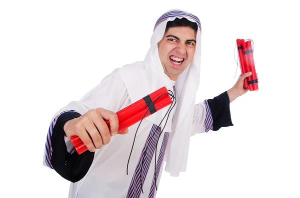 Homem árabe com paus vermelhos de dinamite — Fotografia de Stock
