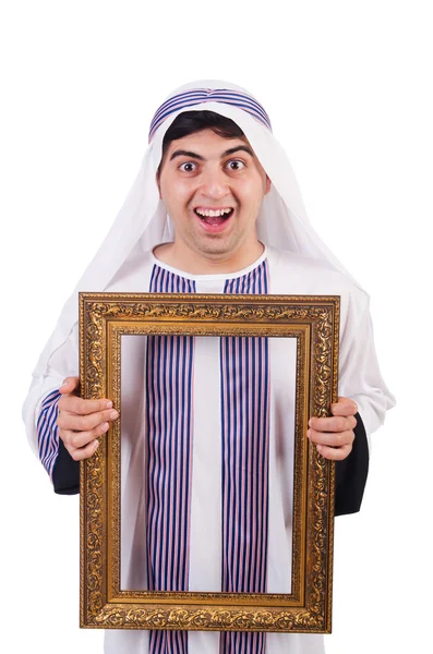Arab with picture frame on white — Stock Photo, Image